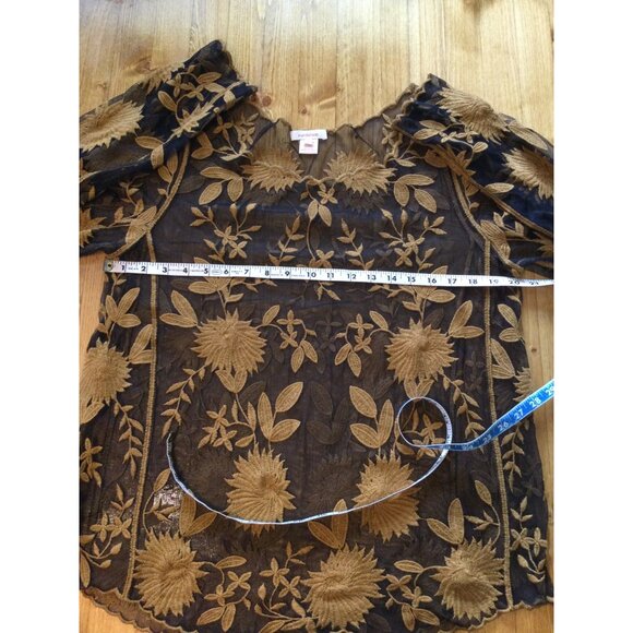 Sundance Sheer Black Gold Embroidered Floral Blouse Top Size L Whimsigoth - Picture 7 of 8